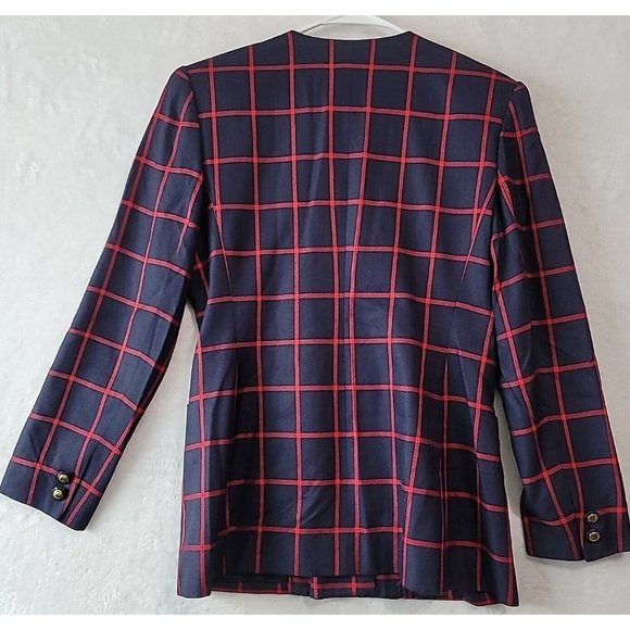 VTG Casual Corner Windowpane Plaid Blazer Womens Size 6 Gold Buttons & Pockets - Picture 12 of 16